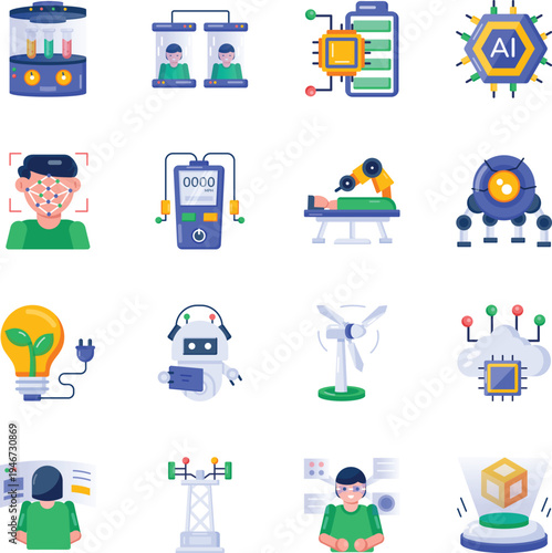 Set of Science and Study Flat Style Icons 