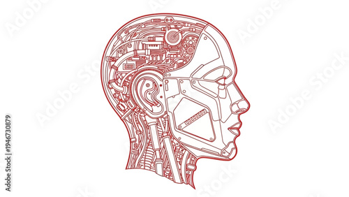 Robot Human Head Profile Mechanical Components.