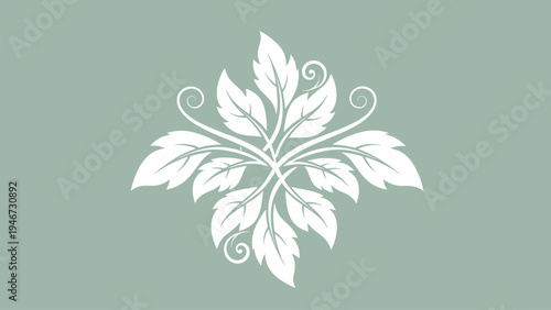 White Floral Design Element with Leaves.