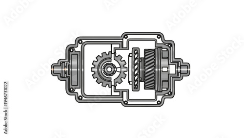 Mechanical Gearbox Component Technical Illustration.