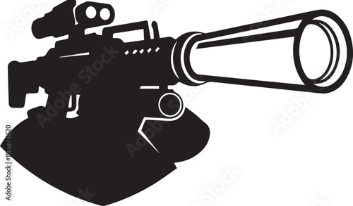 Futuristic heavy weapon turret vector silhouette illustration line art for scifi concepts