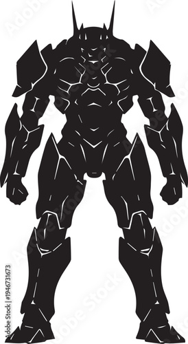 Heavy armored robot silhouette vector illustration for futuristic war and defense concept