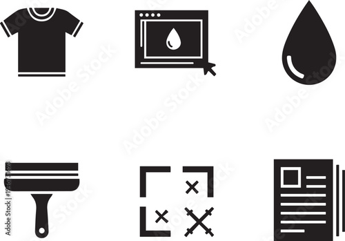 Black of t-shirt computer screen water drop paint scraper measurement marks and newspaper clothing apparel