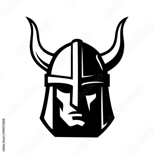 Logo vikingo nórdico. Icono con guerrero nórdico con casco bárbaro con cuernos