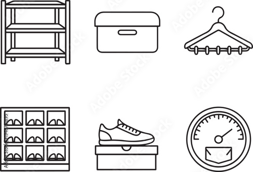 Collection of six black outline for storage and organization shelf