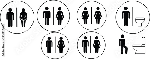 Collection of diverse male and female restroom and symbols for public facilities and signage toilet