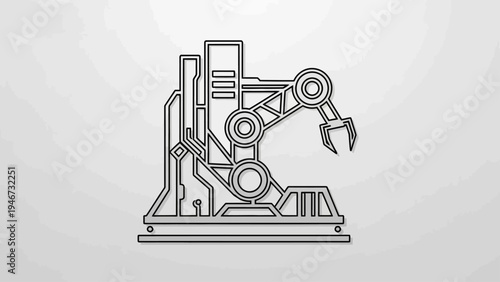 Industrial Robot Arm Machine Line Art.