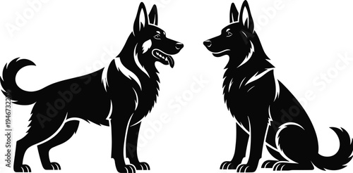 Pet Lover Silhouette Set with Dog Paw Prints, Large Heart, and Bone Isolated on White Background for Veterinary Care or Animal Shelter Branding