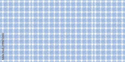 Seamless light blue and white gingham pattern with a soft linen fabric texture. Classic checkered background for picnic, kitchen, and textile design.