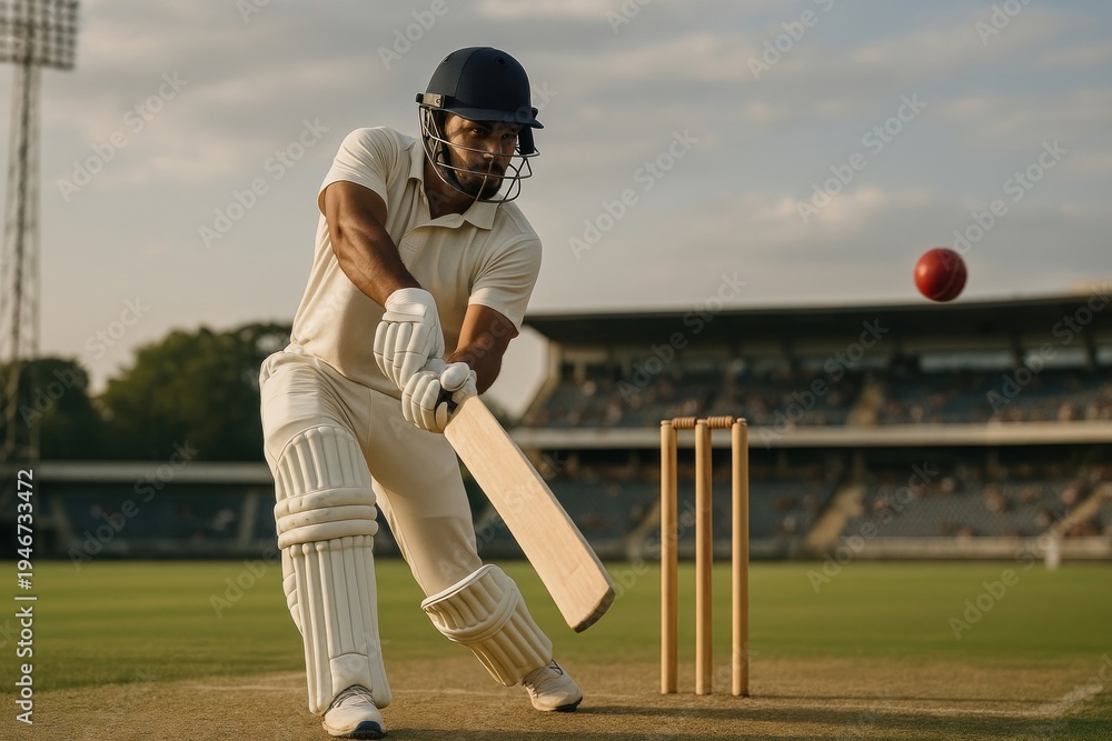 Obraz premium Cricket player batting action.