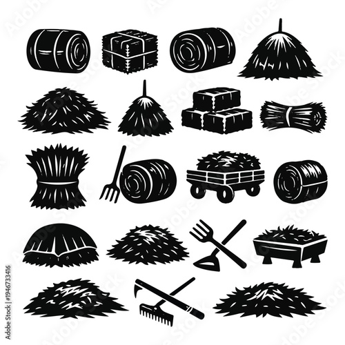 Agricultural hay and straw icons vector