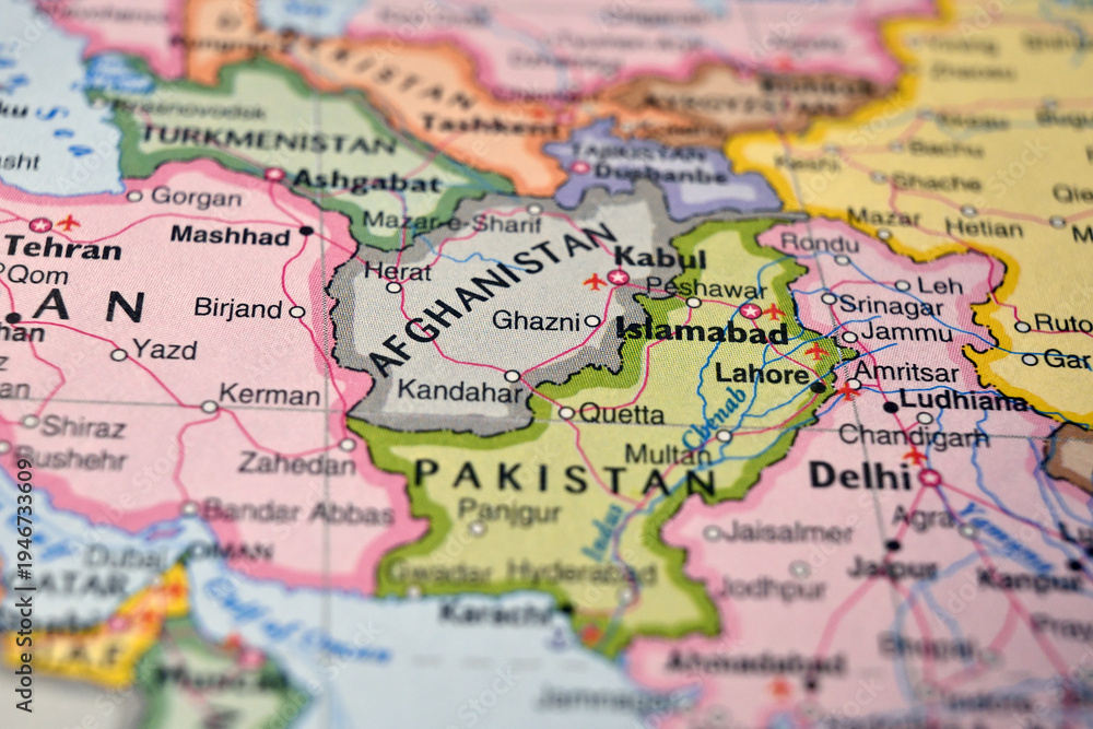 Naklejka premium Ghazni Afghanistan on World Map Close Up Macro Defocused Background Geographic Image