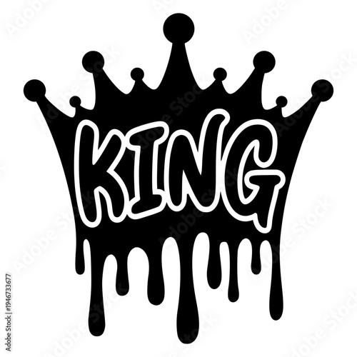 King Crown Silhouette With Drip Effect, Royal Monarch Headwear Design, Liquid Melting Style Graffiti Art For Streetwear Or Vinyl Cutting