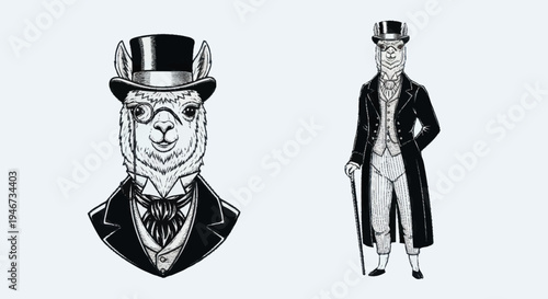 Elegant Alpaca Dressed in Victorian Gentleman Attire.