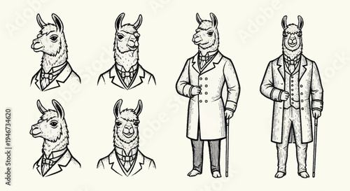 Dapper Llamas in Vintage Suits and Coats.
