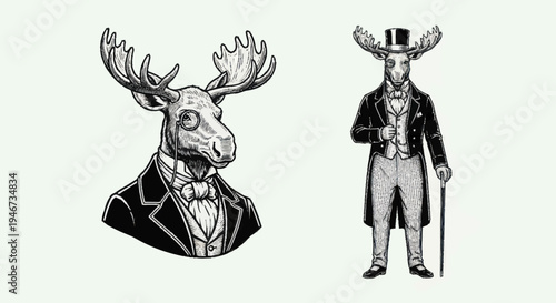 Elegant Moose Dressed in Formal Attire and Top Hat.