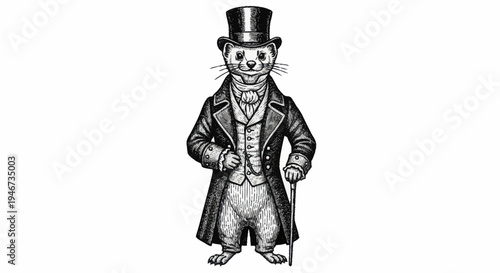 Vintage Illustration of a Dapper Ferret in Formal Attire.