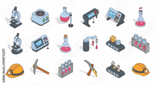 Collection of Scientific and Industrial Equipment Icons.