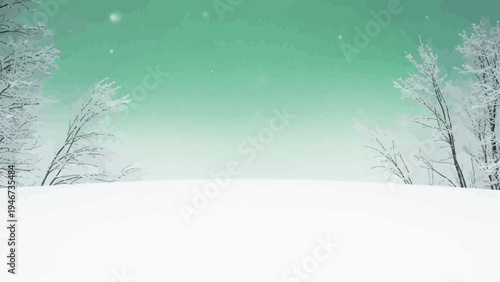 Snowy Landscape with Trees and Sky.