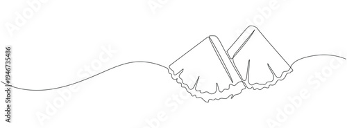 Continuous line drawing of two pineapple wedges, minimalist fruit vector art. Editable Stroke