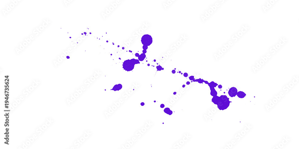 Fototapeta premium Vibrant purple paint splatter on a black background abstract ink drops mess artistic design texture graphic element inks