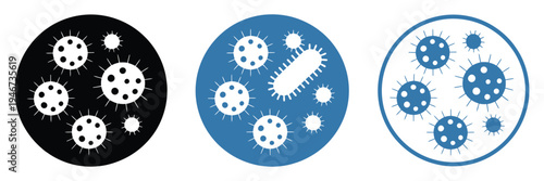 Microorganism icon set in multiple styles, modern flat, line, and glyph designs for healthcare education, microbiology studies, scientific reports