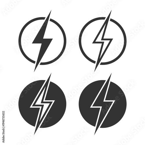 Lightning bolt graphic icons set. Energy signs isolated on white background. Electric power symbols. Vector illustration