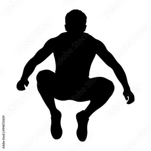 Man Squatting Silhouette Jumping Action Figure Vector Illustration Flat Design