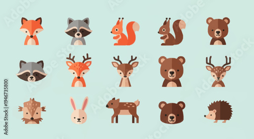 Collection of Cute Woodland Animal Illustrations.