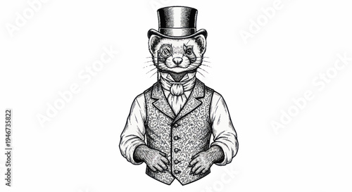 Elegant Ferret Dressed in Vintage Formal Attire.