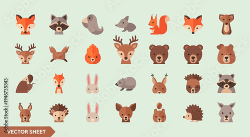 Collection of Cute Forest Animal Illustrations Vector Art.