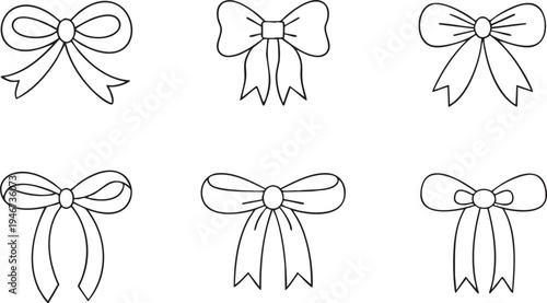 Collection of hand-drawn bow tie icons simple line art elements for design projects isolated on white background