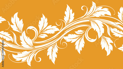 White Floral Ornate Design Element on Orange.