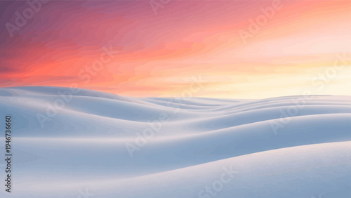 Snowy Landscape with Vibrant Sky at Sunset.