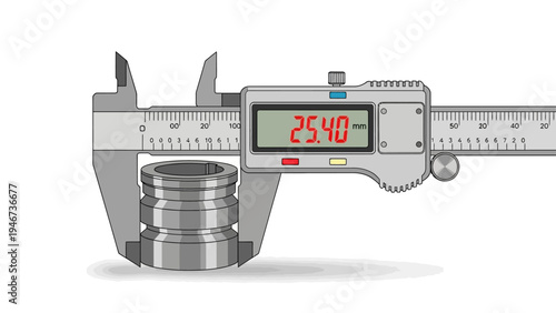 Digital Vernier Caliper Measuring Metal Object.