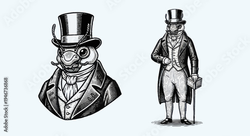 Vintage Anthropomorphic Bird Gentleman Illustration.