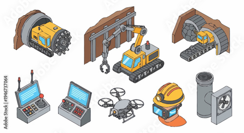 Isometric Mining Equipment and Technology Collection.