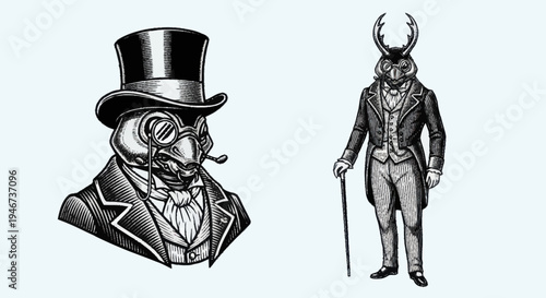 Vintage Anthropomorphic Animals in Formal Attire.