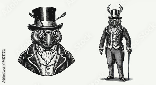 Anthropomorphic Animals Dressed in Formal Victorian Attire.