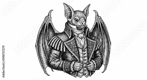 Victorian Era Bat Man Character Illustration.