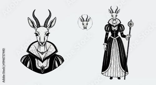 Elegant Antelope Queen and Royal Portrait Illustration.