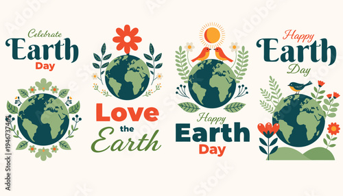Set of 3 Earth Day icons vector