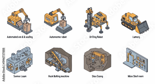 Collection of Industrial Robots and Machinery for Various Tasks.