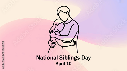 Minimalist vector poster celebrating national siblings day on april 10 with a parent and child