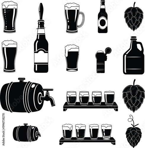 Silhouette of beer and brewery related objects