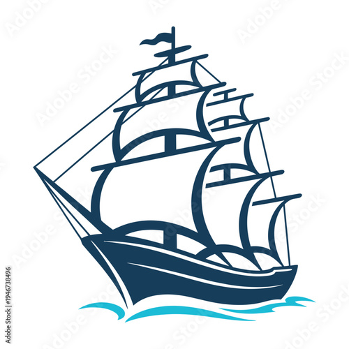 Vintage Pirate Ship Silhouette Nautical Sailing Vessel Vector