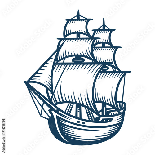 Vintage Pirate Ship Silhouette Nautical Sailing Vessel Vector