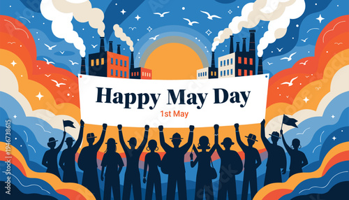 May Day banner vector illustration