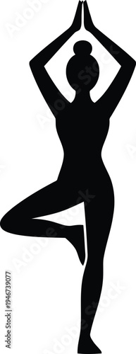 Minimalist vector silhouette depicting a woman in a meditative yoga pose, representing balance, flexibility, and a tranquil approach to wellness and mindful living