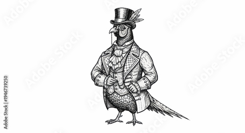 Elegant Pheasant Dressed in Victorian Gentleman Attire.